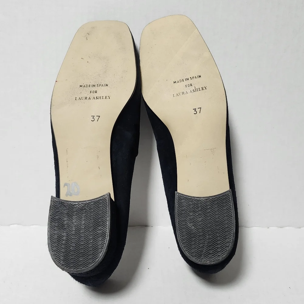 Vintage Laura Ashley Leather Blue Suede Loafers Heels Shoes 37 7 - Picture 8 of 8